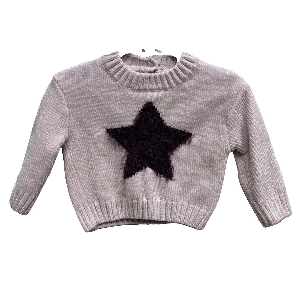 DKNY Baby Girl Sweater 12 Months Cozy Casual Pink Maroon Fuzzy Star Button